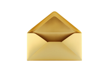 opened gold envelope isolated on transparent background