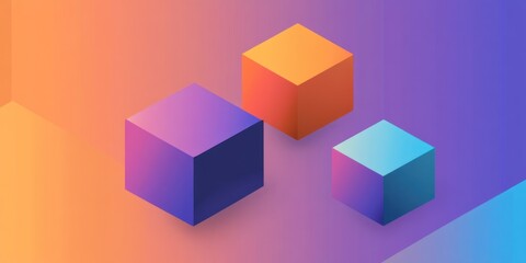 Obraz premium Three colorful isometric cubes on gradient background.