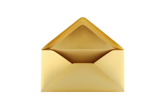 opened gold envelope isolated on transparent background