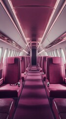 Private Jet Cabin Interior: Burgundy Leather Seating and Purple Carpeting