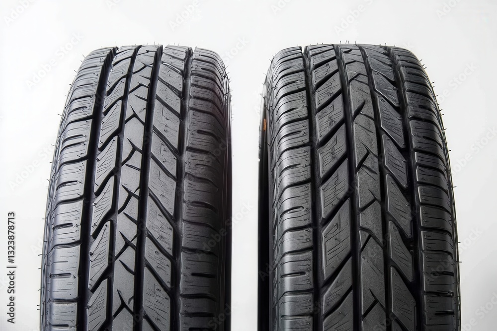 Poster comparison of two car tires showcasing tread patterns against a white background