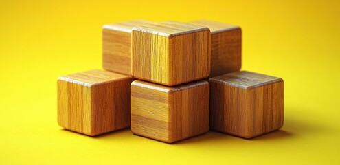 Workflow Automation Process with Flowchart Using Wooden Cubes on Yellow Background