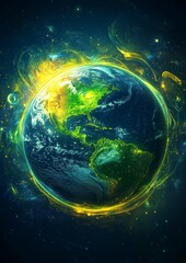 Obraz premium Earth Globe with Glowing Energy Fields and City Lights View From Space