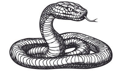Detailed snake illustrations featuring coiled and hissing poses, flat icons set, vector.