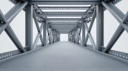 Naklejka premium Steel bridge structure with geometric shapes. Engineering and architecture concept.