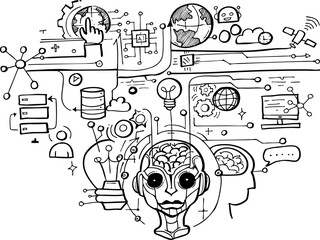 
Hand drawn ai artificial intelligence doodle vector illustration,Concept of modern technology.