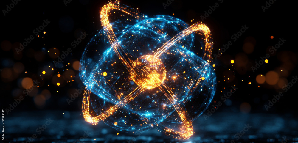 Poster Visual representation of quantum computing concepts like superposition and entanglement with vibrant colors and dynamic effects.