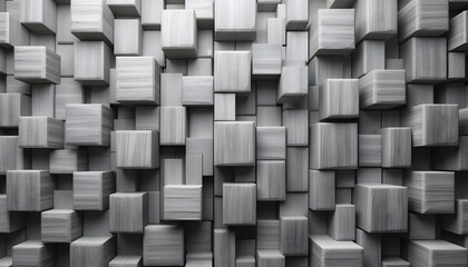 Gray 3D Cubes in an Abstract Pattern. Modern Geometric Block Arrangement in a Monochrome Palette.