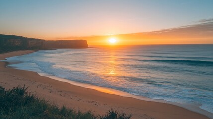 Obraz premium The Embrace of the Sun and the Ocean. Beautiful sunrise scenery over the sea with reflection on the surface