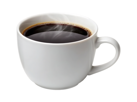 Steaming cup of black coffee. Perfect for morning, energy, or break time.