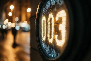 The illuminated digital display shows the number zero zero three