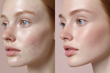 Obraz premium Graphic layouts showcasing before and after skin transformations for beauty advertising