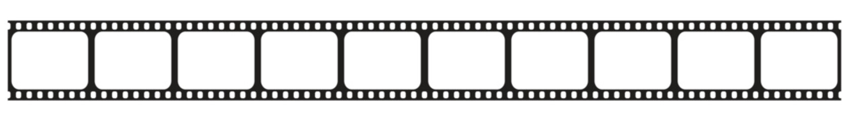 Vector Movie film long strip, seamless vintage filmstrip roll frame. Video or movie filmstrip overlay, cinema or photograph camera long film strip isolated on white background.