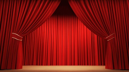 Fototapeta premium Majestic Red Stage Curtain Framing an Arch Entrance