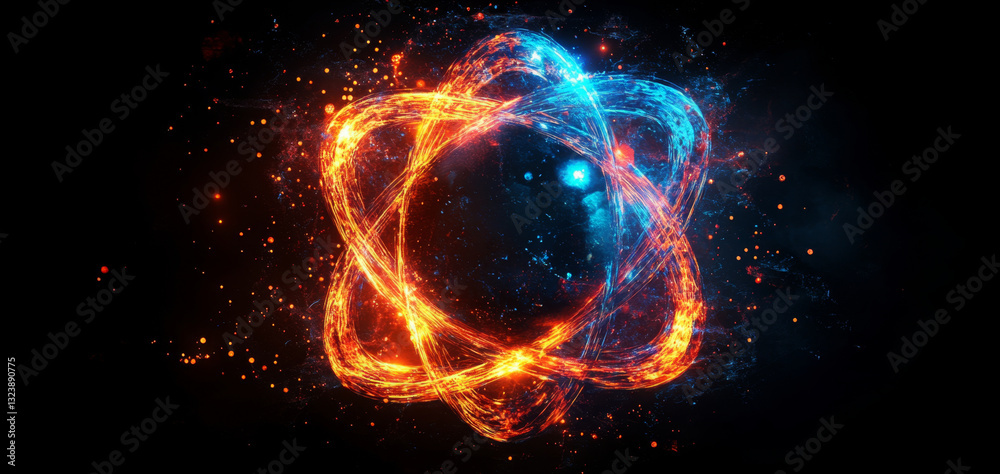Poster A vibrant representation of quantum mechanics highlighting superposition and entanglement with swirling colors.