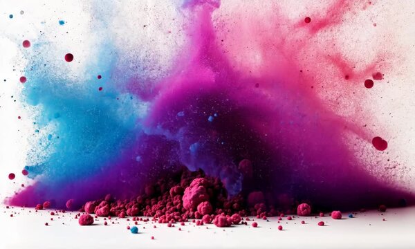 Colored powder-paints, explosion colorful and isolated on white background. multicolored background 3 d.	holly holiday card. 