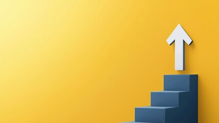 Fototapeta premium Simple Yet Bold Achievement Concept with Flat Design of Steps and Arrow on Yellow Background