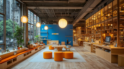 Modern, bright, open-plan interior