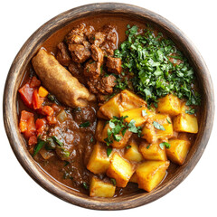 A Bowl of Ethiopian Injera with Stew Sourdough Flatbread Isolated on Transparent Background
