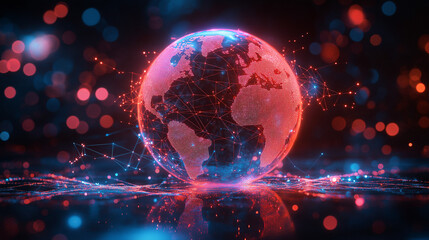 Obraz premium Abstract 3D globe with glowing connection lines, symbolizing global connectivity and digital networks.