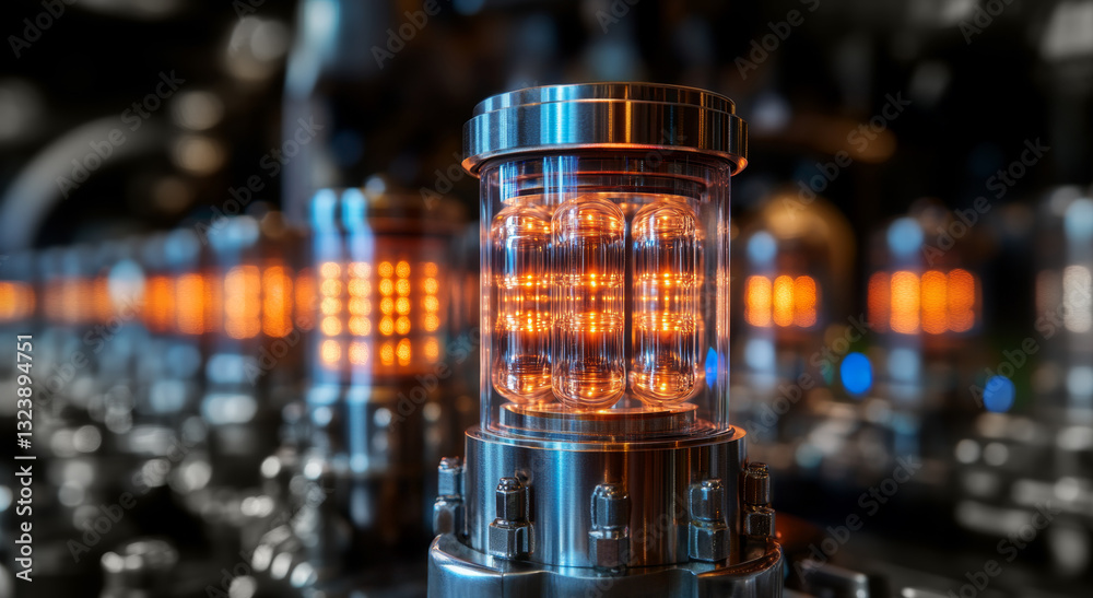 Poster this depiction showcases quantum bits, or qubits, in an advanced laboratory setting.