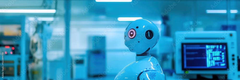 Poster Robotic assistant in a high-tech laboratory with advanced technology and data visualizations