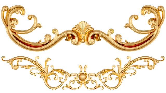 Gold ornament on white background, 3D render
