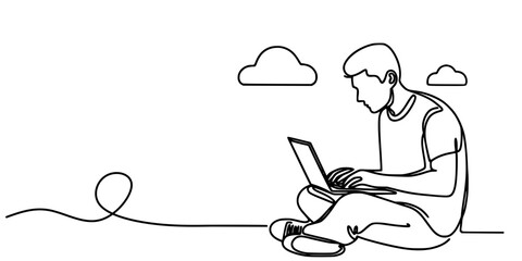 Man Working on Laptop Outdoors