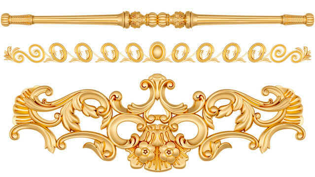 Gold ornament on white background, 3D render
