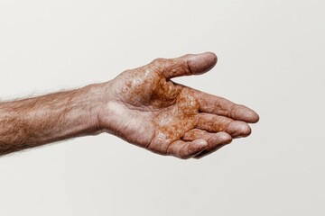 Fototapeta premium Close-up of an aged hand displaying wrinkles and spots, representing time and experience in life