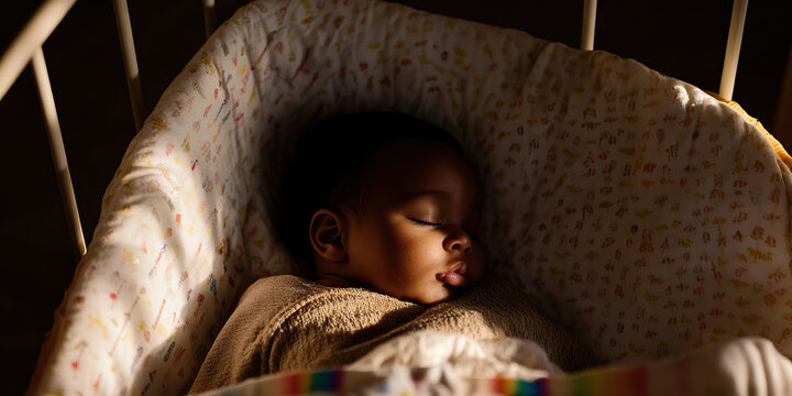 Infant Sleeping in Crib with Patterned Bedding