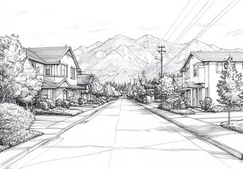 Fototapeta premium Houses Along a Main Road in a Suburban Landscape