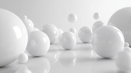 Minimalist white spheres on soft gray background modern abstract design elegant geometric wallpaper