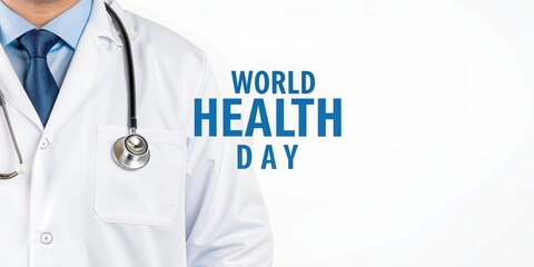 world health day and wellness background. Medical professional promoting World Health Day with a stethoscope.