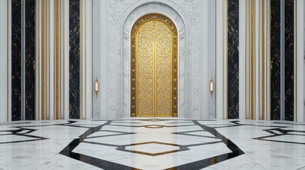 Obraz premium Luxurious interior with golden door, marble walls and floor. Concept of wealth, luxury, and opulence.