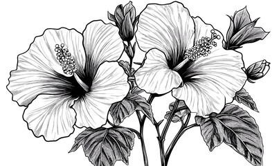 Fototapeta premium Hibiscus flower line art vector, flat style, icons set.