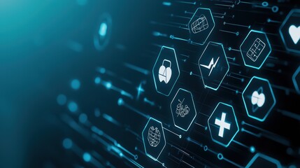 Futuristic Healthcare Innovation Concept with Interactive Technology and Medical Icons