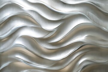 Obraz premium brushed aluminum surface with rippling silver gradient catching light, creating abstract metallic waves with frosted glass diffusion