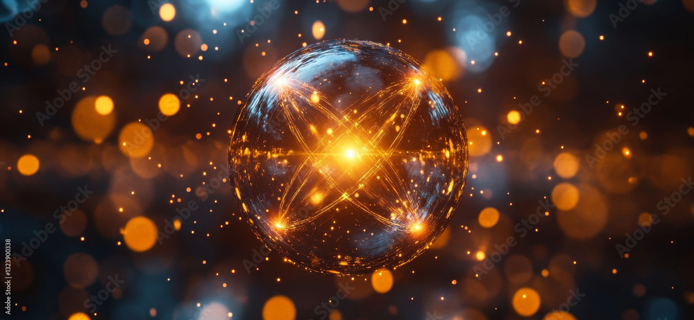 Poster A vivid representation of quantum computing, showcasing a glowing sphere that symbolizes superposition and entanglement.