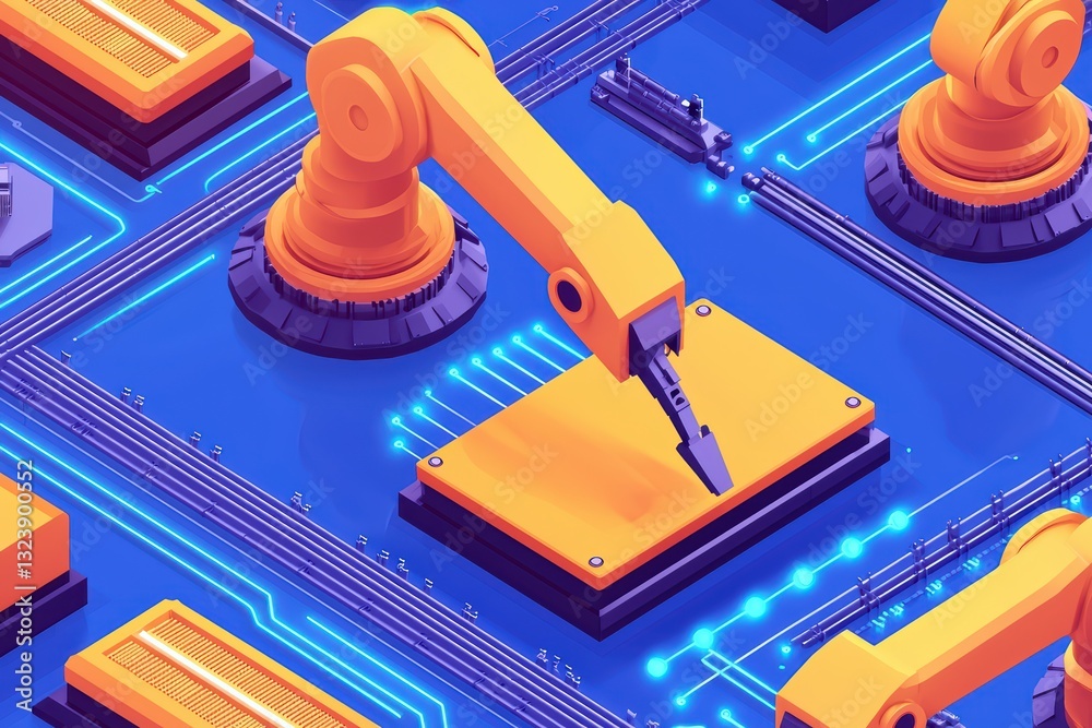 Poster advanced industrial robotics concept in assembly line automation and efficiency enhancement