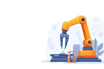 Conceptual Illustration of Industrial Robotics at an Assembly Line for Modern Manufacturing Processes