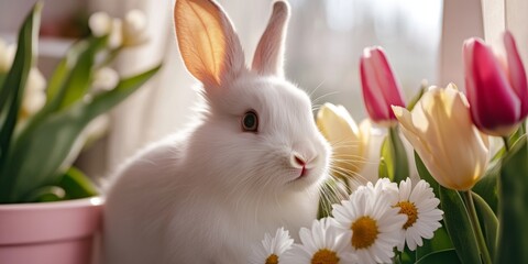 Obraz premium Cute Brown Rabbit Sitting in a Lush Carrot Field.