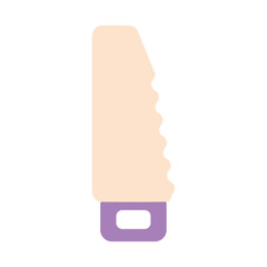 Minimalist flat vector illustration of a handsaw with a purple handle and beige serrated blade on a white background