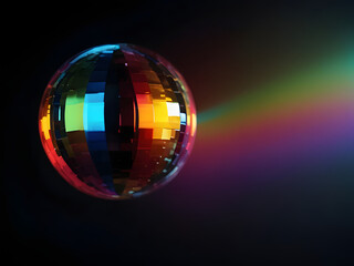  Blurred rainbow refraction overlay effect. Light lens prism effect on black background. Holographic reflection, crystal flare leak shadow overlay. Colorful rainbow disco ball light leaks texture