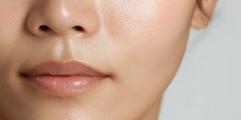 Obraz premium Close-up of Woman's Face: Nose, Lips, and Skin Texture