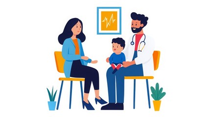 Fototapeta premium Patient consultation in a doctor's office with a child and mother during a routine checkup