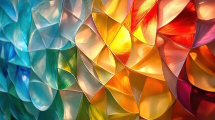 A kaleidoscope of color, where paper sheets, like stained glass windows, danced on a teal backdrop, creating a symphony of hues and forms.