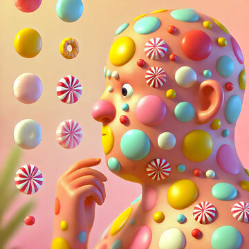 Surreal Candy Overload &ndash; Vibrant Psychedelic Art. This unique and artwork represents themes of sugar addiction, fantasy, surrealism, and sensory overload, making it perfect for conceptual art, adverti