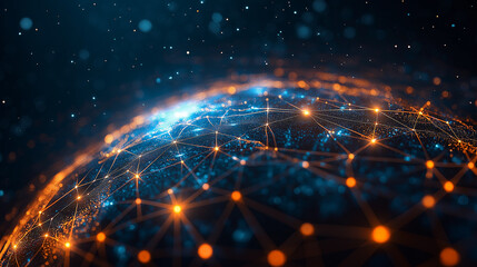 Obraz premium Abstract 3D globe with glowing connection lines, symbolizing global connectivity and digital networks.