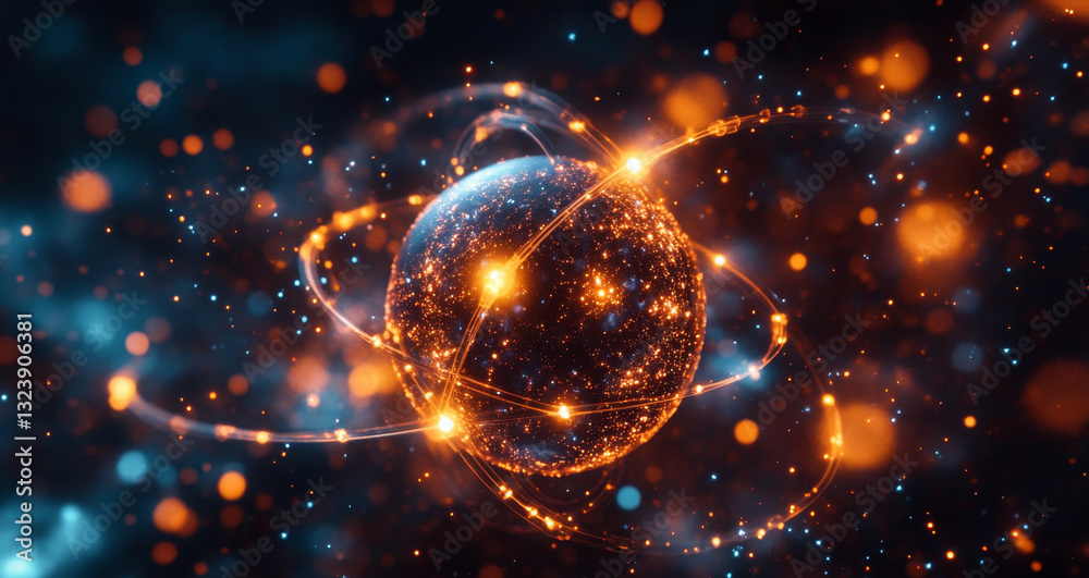 Poster Visualizes key concepts of quantum computing, showcasing qubits in superposition and entanglement, while highlighting complex interactions and decoherence in a vibrant cosmic setting.